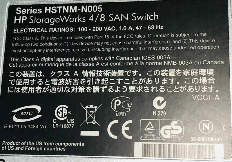 HP StorageWorks 4/8 San Commutateur HSTNM-N005, 100-200 VCA, 1.0  HP   